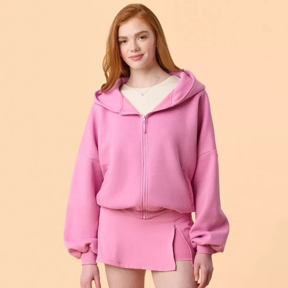 Blogilates Women's Marshmallow Full Zip Hoodie Light Pink Sweatshirt 3X